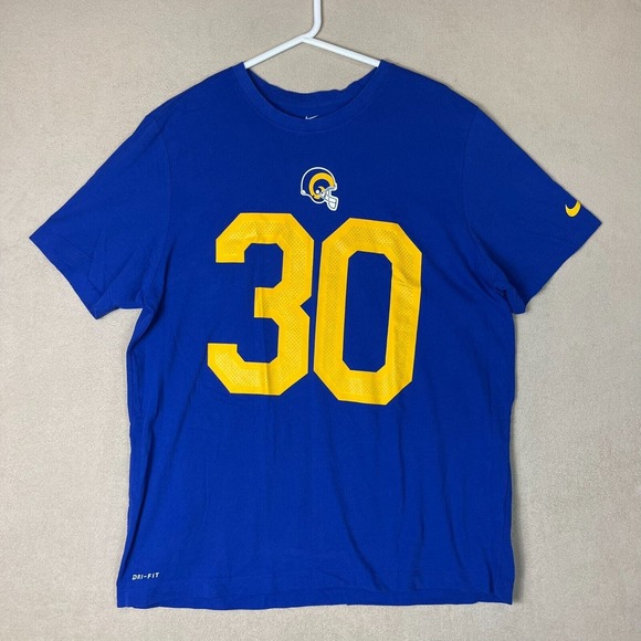Nike T-Shirt Adult XL Blue Dri Fit Rams Gurley 30 Short Sleeve Crew Neck Tee Men - Picture 1 of 11